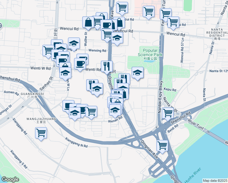 map of restaurants, bars, coffee shops, grocery stores, and more near 370 Qing Nian Da Jie in Shenyang Shi