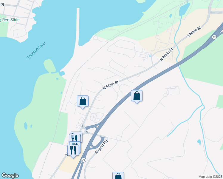 map of restaurants, bars, coffee shops, grocery stores, and more near 4801 North Main Street in Fall River