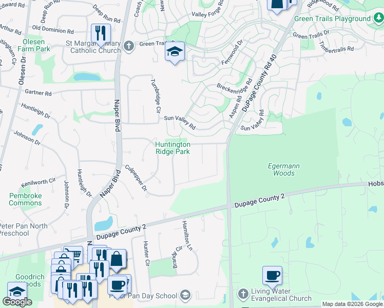 map of restaurants, bars, coffee shops, grocery stores, and more near 1012 Liberty Drive in Naperville