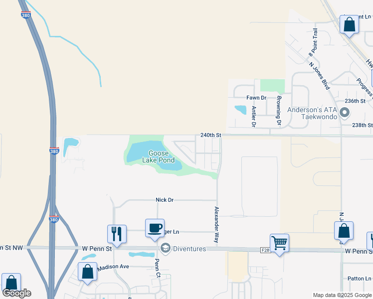 map of restaurants, bars, coffee shops, grocery stores, and more near 1881 Goose Lake Circle in North Liberty