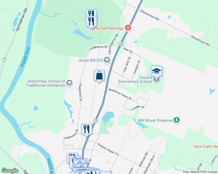 map of restaurants, bars, coffee shops, grocery stores, and more near 140 North Chestnut Street in New Paltz