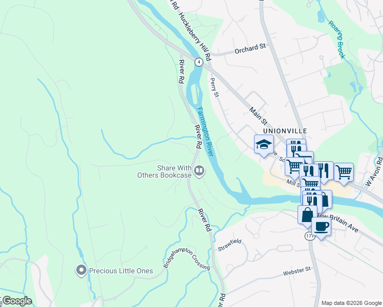 map of restaurants, bars, coffee shops, grocery stores, and more near 11 Hendrickson Lane in Farmington