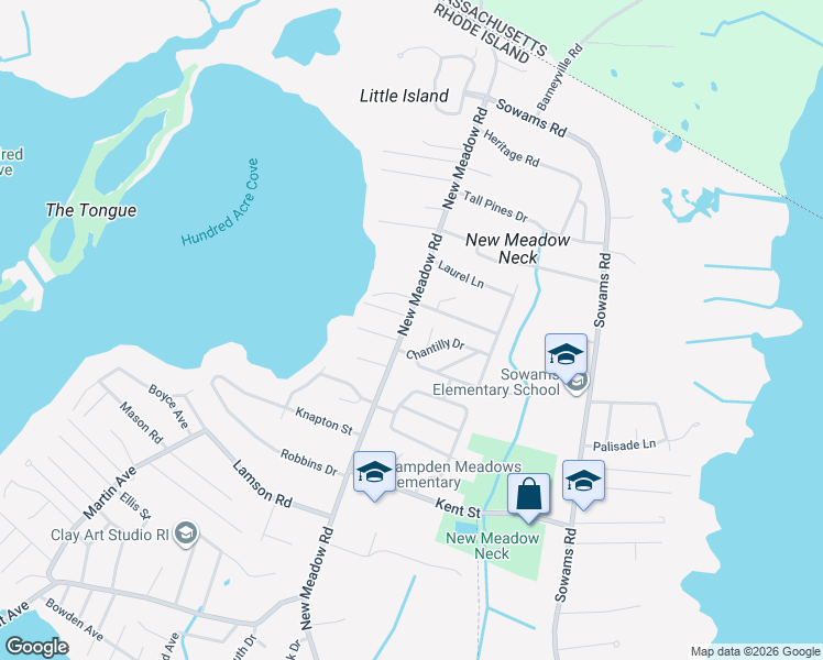 map of restaurants, bars, coffee shops, grocery stores, and more near 2 Chantilly Drive in Barrington