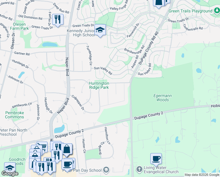 map of restaurants, bars, coffee shops, grocery stores, and more near 1012 Liberty Drive in Naperville