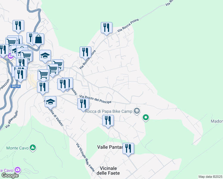 map of restaurants, bars, coffee shops, grocery stores, and more near 60 Via 4 Novembre in Rocca di Papa