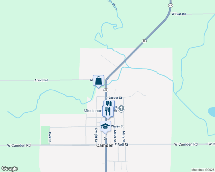 map of restaurants, bars, coffee shops, grocery stores, and more near 227 North Main Street in Camden