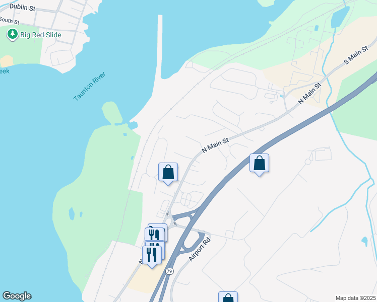 map of restaurants, bars, coffee shops, grocery stores, and more near 4692 North Main Street in Fall River