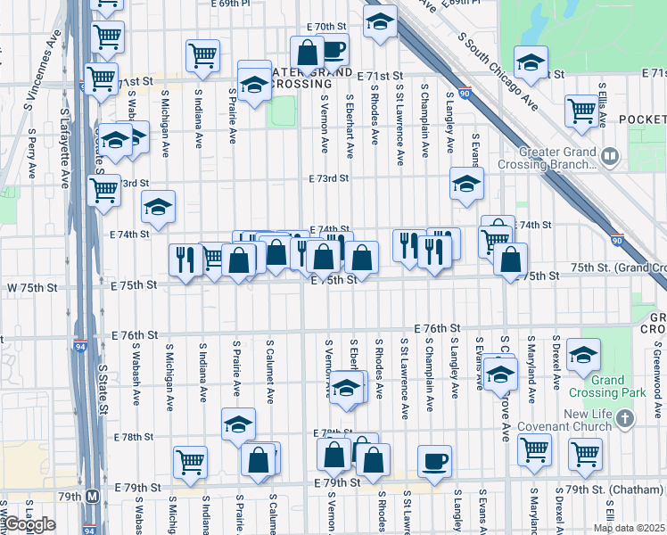 map of restaurants, bars, coffee shops, grocery stores, and more near in Chicago