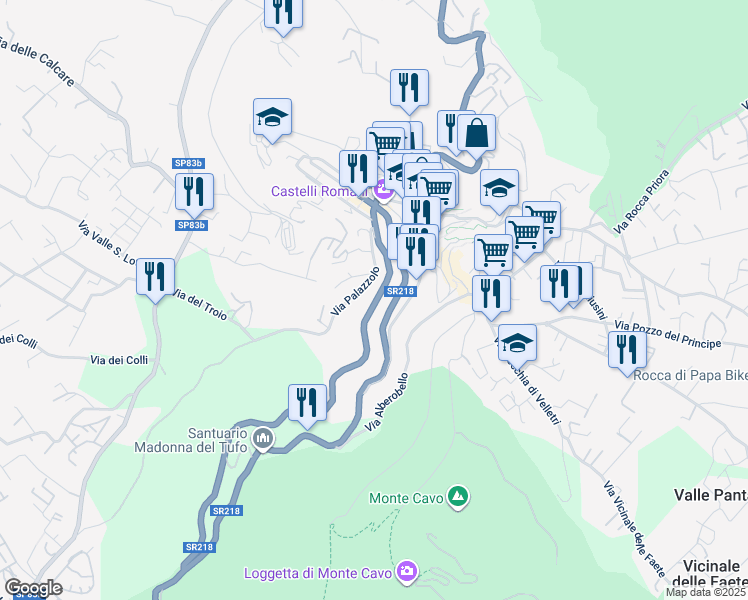map of restaurants, bars, coffee shops, grocery stores, and more near 61 Via Roma in Rocca di Papa