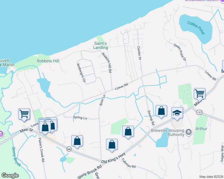 map of restaurants, bars, coffee shops, grocery stores, and more near 0 Robbins Hill Road in Brewster