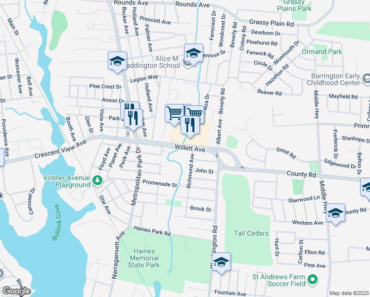 map of restaurants, bars, coffee shops, grocery stores, and more near in 