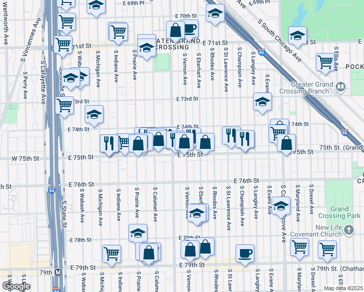 map of restaurants, bars, coffee shops, grocery stores, and more near in Chicago