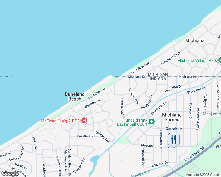map of restaurants, bars, coffee shops, grocery stores, and more near 3533 Lake Shore Drive in Michigan City