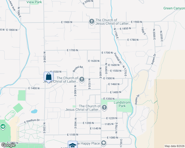 map of restaurants, bars, coffee shops, grocery stores, and more near 1535 East 1500 North in Logan
