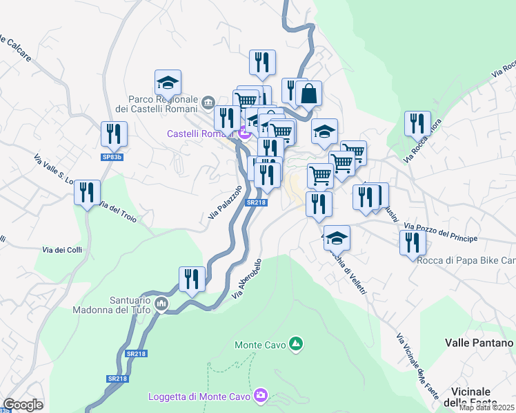 map of restaurants, bars, coffee shops, grocery stores, and more near 29 Viale Madonna del Tufo in Rocca di Papa