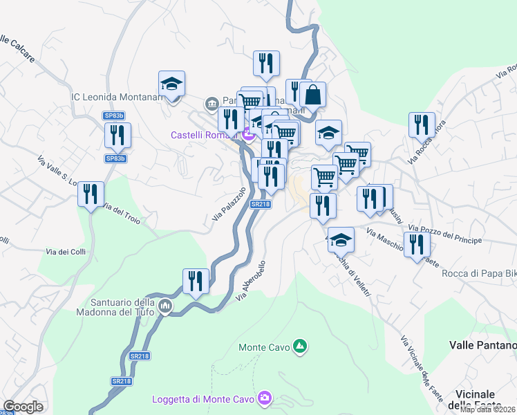 map of restaurants, bars, coffee shops, grocery stores, and more near 29 Viale Madonna del Tufo in Rocca di Papa