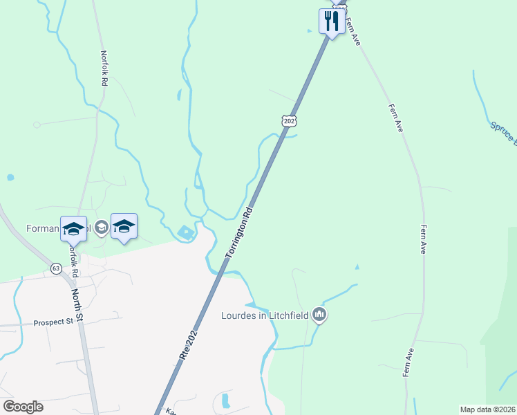 map of restaurants, bars, coffee shops, grocery stores, and more near 200-274 Torrington Rd in Litchfield
