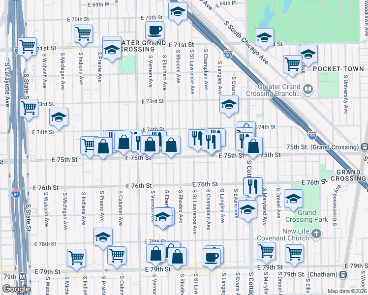 map of restaurants, bars, coffee shops, grocery stores, and more near in Chicago