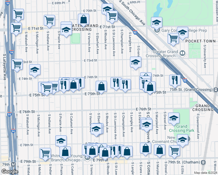 map of restaurants, bars, coffee shops, grocery stores, and more near in Chicago