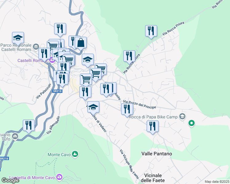 map of restaurants, bars, coffee shops, grocery stores, and more near 15-17 Via Pozzo del Principe in Rocca di Papa