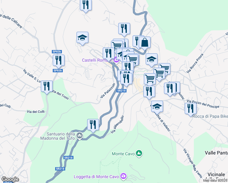 map of restaurants, bars, coffee shops, grocery stores, and more near 61 Via Roma in Rocca di Papa