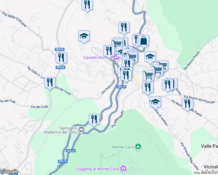 map of restaurants, bars, coffee shops, grocery stores, and more near 61 Via Roma in Rocca di Papa