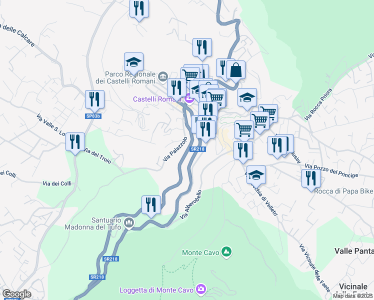map of restaurants, bars, coffee shops, grocery stores, and more near 61 Via Roma in Rocca di Papa