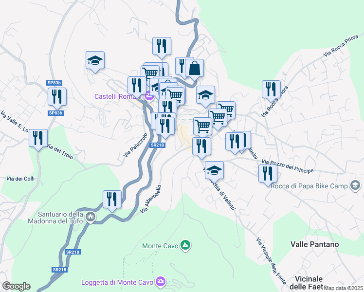 map of restaurants, bars, coffee shops, grocery stores, and more near 18 Via Alberobello in Rocca di Papa