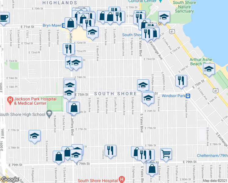 map of restaurants, bars, coffee shops, grocery stores, and more near in Chicago
