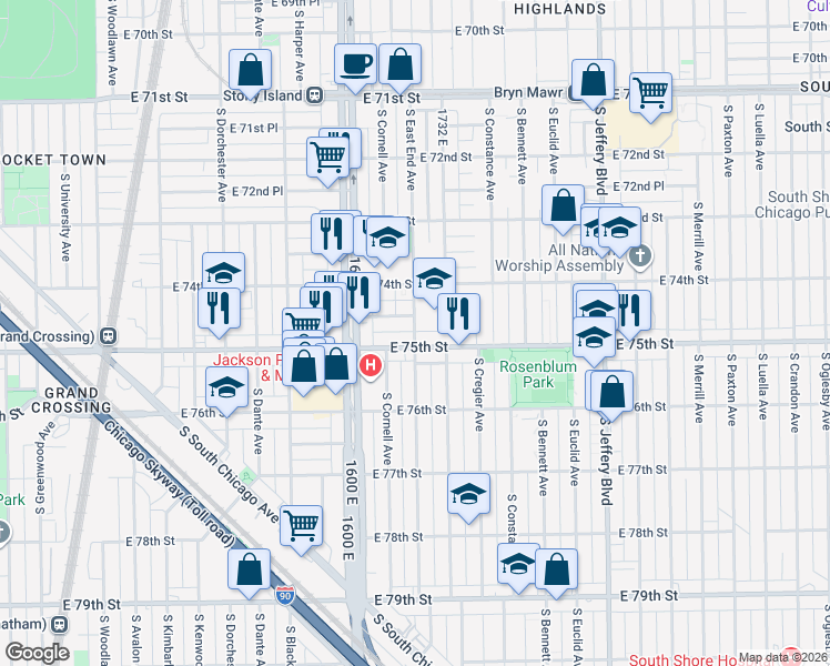 map of restaurants, bars, coffee shops, grocery stores, and more near in Chicago