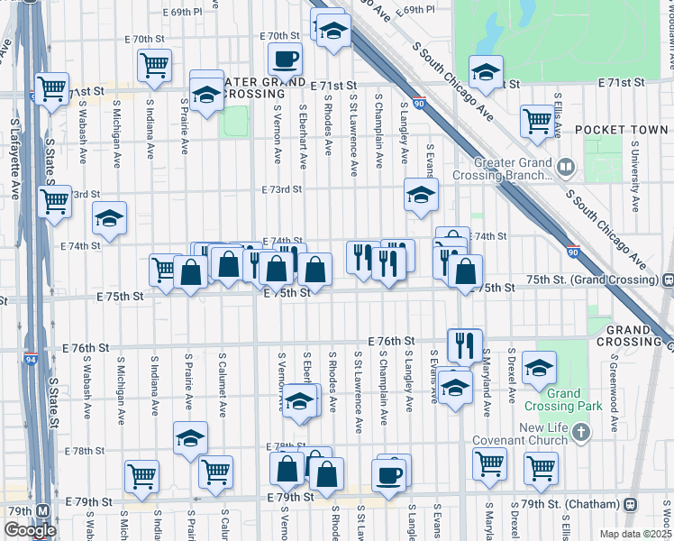 map of restaurants, bars, coffee shops, grocery stores, and more near in Chicago