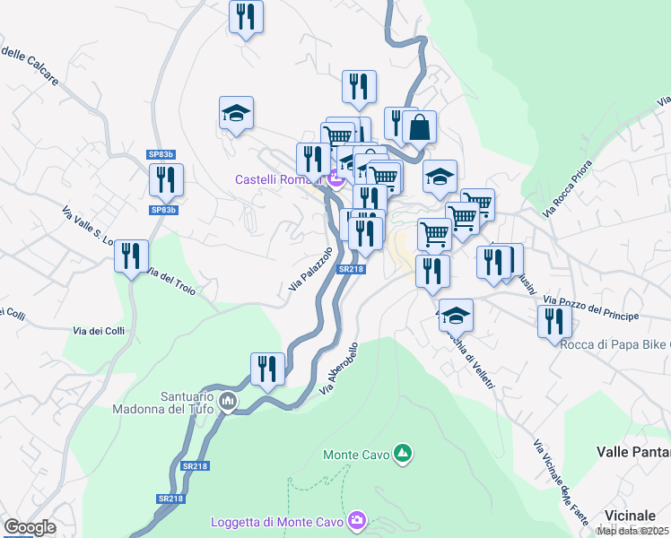 map of restaurants, bars, coffee shops, grocery stores, and more near 61 Via Roma in Rocca di Papa