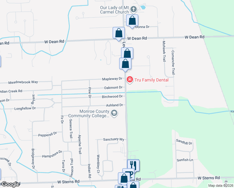 map of restaurants, bars, coffee shops, grocery stores, and more near 1042 Ashland Drive in Temperance