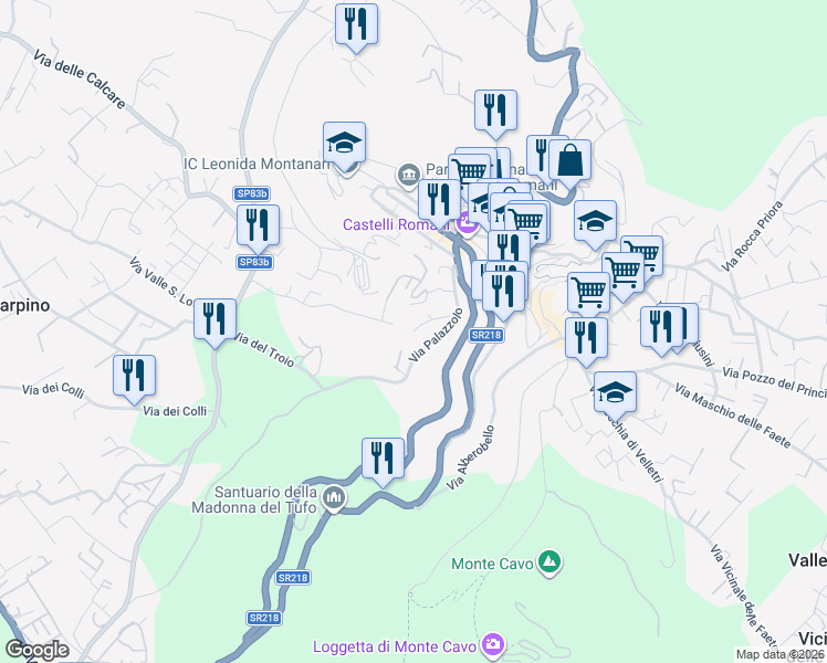 map of restaurants, bars, coffee shops, grocery stores, and more near 61 Via Borgo Valle Vergine in Rocca di Papa
