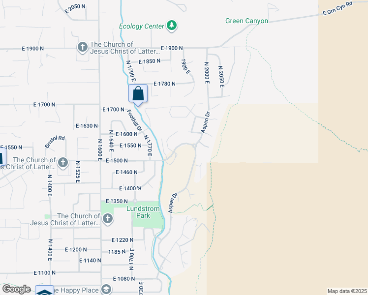 map of restaurants, bars, coffee shops, grocery stores, and more near 1902 East 1500 North in Logan