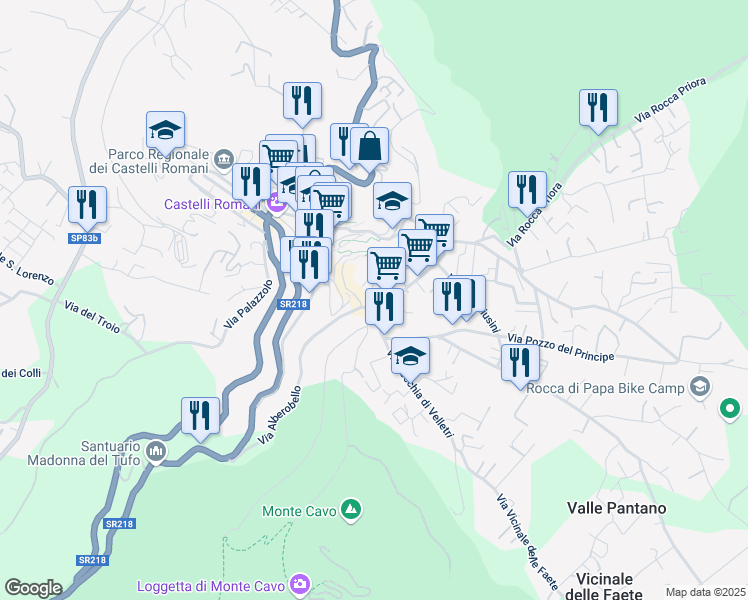 map of restaurants, bars, coffee shops, grocery stores, and more near 40 Via dell'Osservatorio in Rocca di Papa