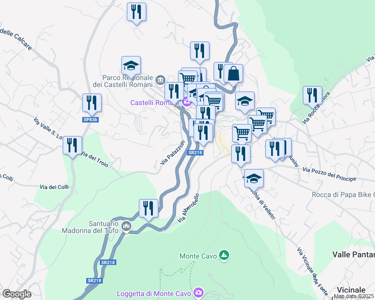 map of restaurants, bars, coffee shops, grocery stores, and more near 28 Via Palazzolo in Rocca di Papa