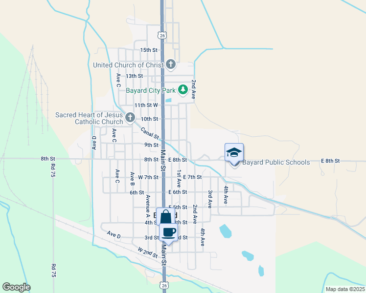 map of restaurants, bars, coffee shops, grocery stores, and more near 826 1st Avenue in Bayard