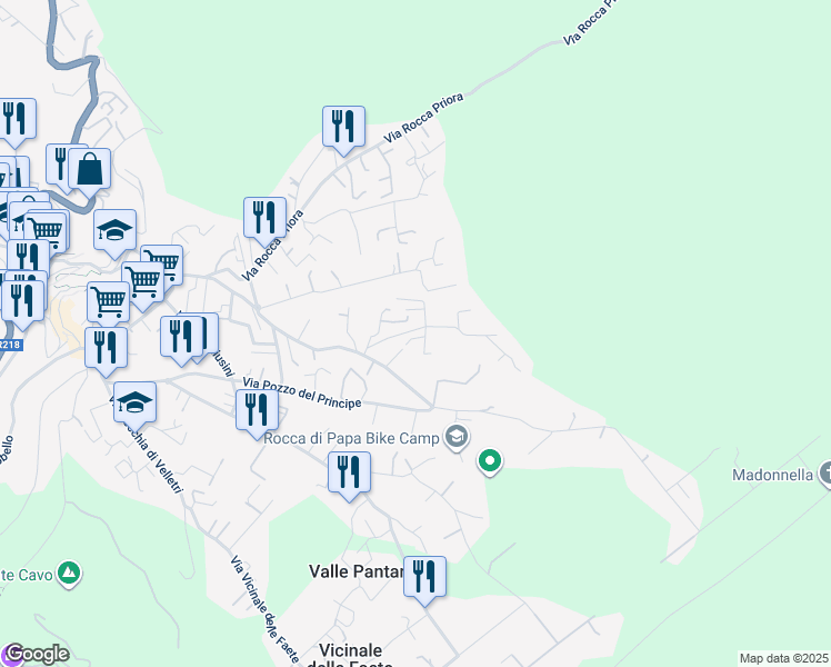 map of restaurants, bars, coffee shops, grocery stores, and more near 33 Via delle Muretta in Rocca di Papa