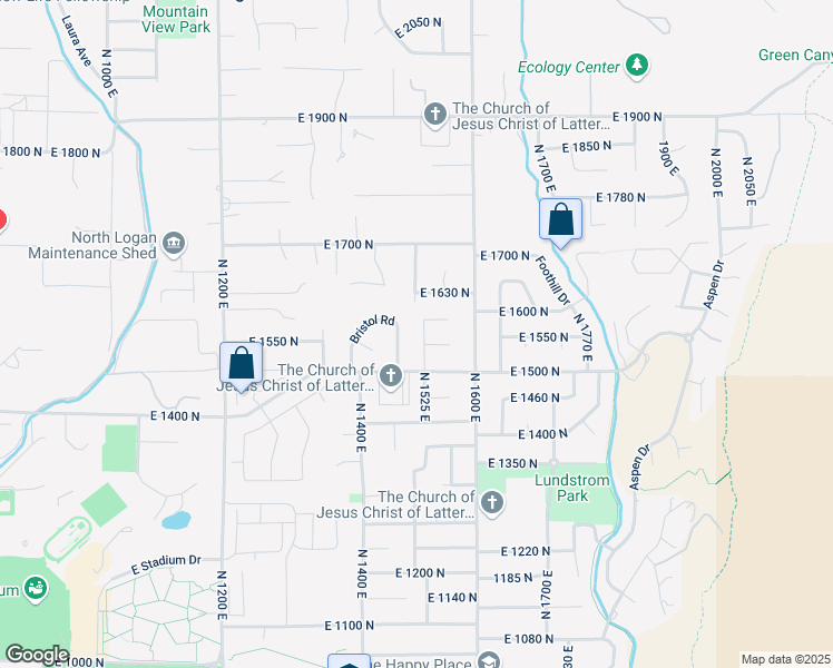 map of restaurants, bars, coffee shops, grocery stores, and more near 1561 North 1525 East in Logan