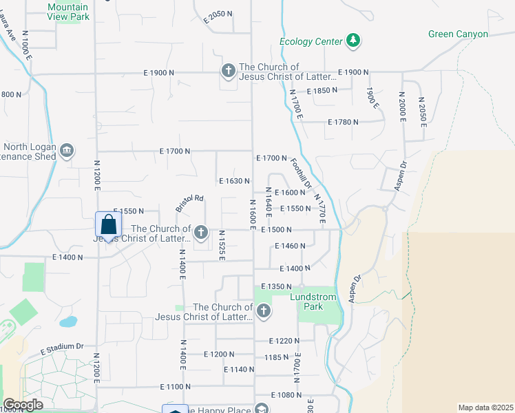 map of restaurants, bars, coffee shops, grocery stores, and more near 1564 North 1600 East in Logan