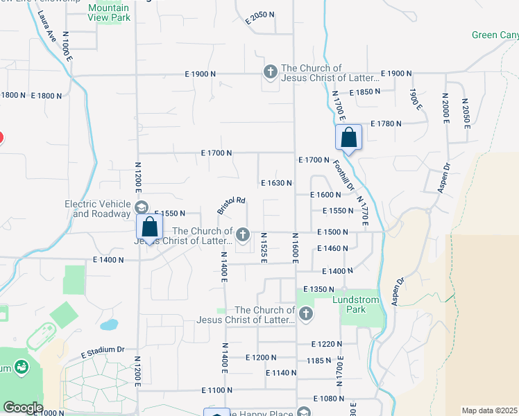 map of restaurants, bars, coffee shops, grocery stores, and more near 1561 North 1525 East in Logan