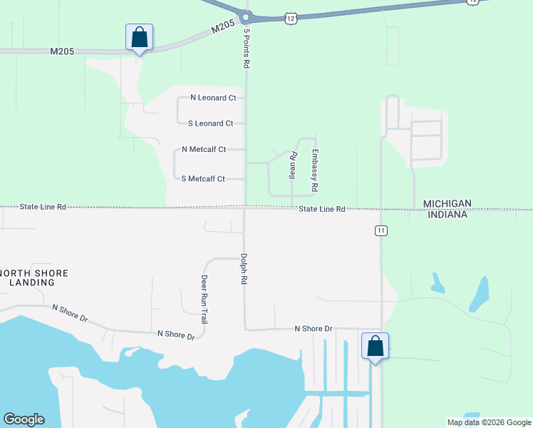 map of restaurants, bars, coffee shops, grocery stores, and more near 24970 State Line Road in Elkhart