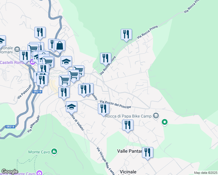 map of restaurants, bars, coffee shops, grocery stores, and more near 6 Via XIV Febbraio in Rocca di Papa