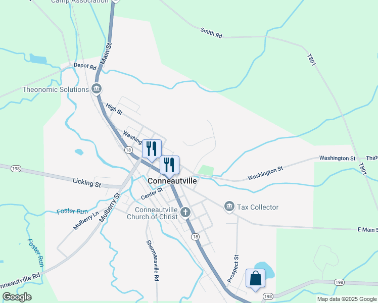 map of restaurants, bars, coffee shops, grocery stores, and more near 101-113 Plateau Drive in Conneautville