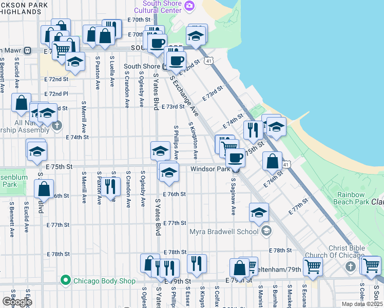 map of restaurants, bars, coffee shops, grocery stores, and more near in Chicago