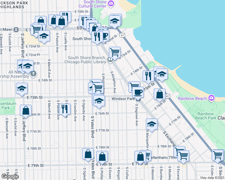 map of restaurants, bars, coffee shops, grocery stores, and more near in Chicago