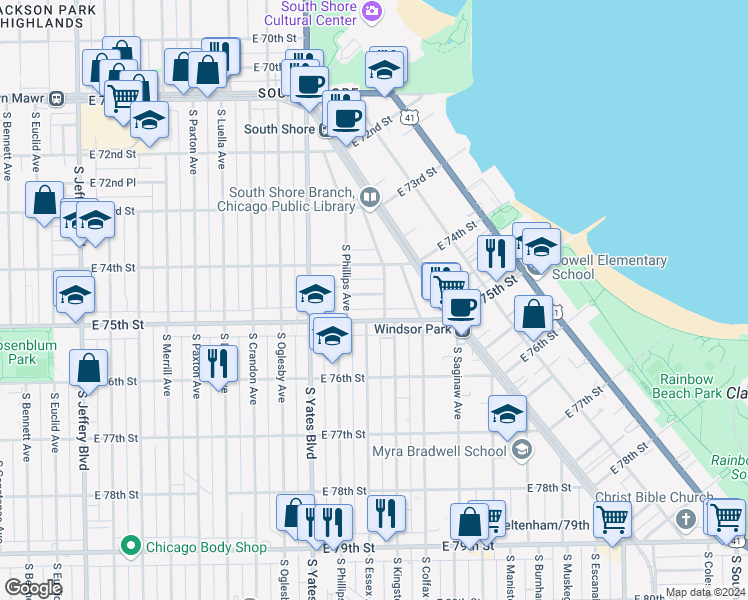 map of restaurants, bars, coffee shops, grocery stores, and more near in Chicago