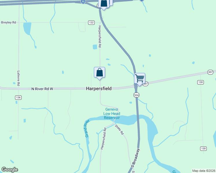 map of restaurants, bars, coffee shops, grocery stores, and more near 1338 Harpersfield Road in Geneva