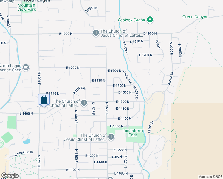 map of restaurants, bars, coffee shops, grocery stores, and more near 1575 North 1640 East in Logan